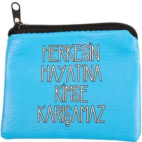 Resim MAVİ HERKESİN HAYATINA KİMSE TASARIM SÜET BOZUK PARA CÜZDANI Mavi 