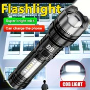 Resim 1 adet Yüksek Lümenli Taktiksel El Feneri - 2000 LED, 5 Mod, USB Şarj Edilebilir, Kamp, Bisiklet, Yürüyüş, Acil Durum Kullanımı için Güç Göstergeli Taşınabilir El Feneri 