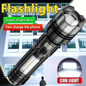 Resim 1 adet Yüksek Lümenli Taktiksel El Feneri - 2000 LED, 5 Mod, USB Şarj Edilebilir, Kamp, Bisiklet, Yürüyüş, Acil Durum Kullanımı için Güç Göstergeli Taşınabilir El Feneri 