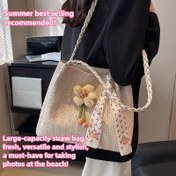 Resim Kadınlar için Çapraz Çanta, Büyük Kapasiteli Dokuma Tote Çanta, Yaz Elde Taşınan Omuz Çantası, Plajda Taşınan Çanta, İşe Giderken Kullanılan Tote Çanta, Geziler, Tatil Seyahatleri, Alışveriş için Uygun, 3 Stil Mevcut 