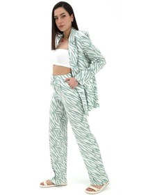 Resim Wpr Zebra Desen Yüksek Bel Keten Pantolon - Mint Yeşili-mint Yeşili Mint Yeşili 