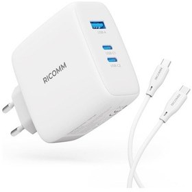 Resim Ricomm Gan 3 Portlu Usb-C + Usb-A Qc3.0 Pps Hızlı Şarj Aleti 120 W 