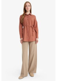 Resim Defacto Keten Karışımlı Wide Leg Geniş Paça Flamlı Pantolon E7480ax25smbg404 Bej 