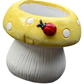 Resim Suntek 2x Seramik Mantar Flowerpot Bitki Tenceresi Oturma Sarı Sarı 