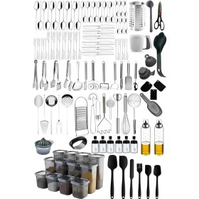 Resim Selenica Çeyiz Seti 72 Parça Yemek Takımı Maşa Set Saklama Kapları Silikon Spatula Seti Baharatlık Çırpıcılar 