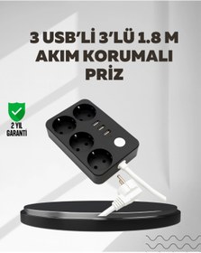 Resim Eco Lounge 4.1A Hızlı Şarjlı Akım Korumalı 4 Priz ve 3 USB Çıkışlı Priz 