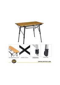 Resim Funky Chaırs Elite Alüminyum Teleskopik Ayaklı Kamp Piknik Masası - Ahşap Desen Ahşap - Siyah 