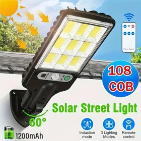 Resim 1 adet Hareket Sensörlü Akıllı Işık, Dış Mekan Güneşli Yol Işığı - 108 COB Güneş Duvar Lambası - 3 Aydınlatma Modu Hareket Sensörü Işıkları, IP44 Duvar Lambası, Bahçe Veranda Sokak Aydınlatması için Uzaktan Kumandalı Işık 