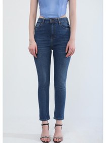 Resim Kadın Slim Fit Likralı Esnek Jean Pantolon Mavi Mavi 
