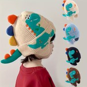 Resim 1 adet Gençlerin Şapkası Sonbahar ve Kış Erkek Sevimli Süper Sevimli Kulak Koruma Kapşonlu Kız Dinozor Kalınlaştırılmış Sıcak Şapka 3-10 Yaş İçin Mükemmel, Şükran Günü için 