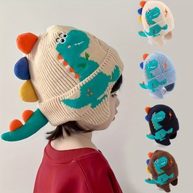 Resim 1 adet Gençlerin Şapkası Sonbahar ve Kış Erkek Sevimli Süper Sevimli Kulak Koruma Kapşonlu Kız Dinozor Kalınlaştırılmış Sıcak Şapka 3-10 Yaş İçin Mükemmel, Şükran Günü için 