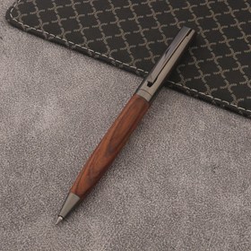 Resim 1 adet, 1 adet Ahşap Yuvarlak Tükenmez Kalem Gül Ağacı Silah Grisi Döner Taşlı Tükenmez Kalem Ofis ve Çalışma Yazı Malzemeleri için 