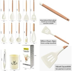 Resim Ezere 11 Parça Silikon Uçlu Ahşap Saplı Mutfak Seti ve Saklama KUTUSU-(5775) 