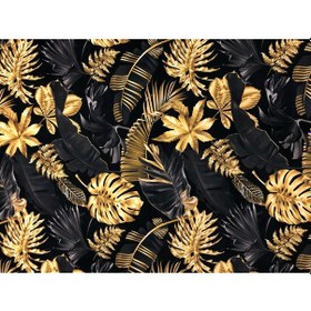 Resim Enesar Home Gold Siyah Yaprak Desenli Kumaş Dijital Baski Döşemelik Kumaş 100 x 140 cm 