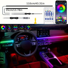 Resim AnautosL 2'si 1 Arada USB Güçlü LED Araç İçi Ambient Aydınlatma, Akrilik Dreamcolor Şerit Dinamik Başlangıç, Müzik Senkronizasyonu, Su Geçirmez Olmayan, 5V, Düğme Pili, Uygulanan Modeller Değişken 