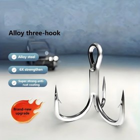 Resim 10'lu Paket Ağır Hizmet Tipi Paslanmaz Üçlü Kanca, 6X Güçlendirilmiş Triple Ankraj, -Pas & Dayanıklı Çelik Plaka VIB Yem Sert Olta Malzemesi 