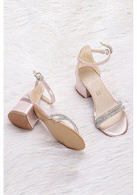Resim Kiko Kids 791 Taşlı Kız Çocuk 3 Cm Topuklu Sandalet Ayakkabı Pudra 