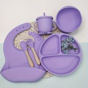 Resim 6 adet Bebek Çatal Seti, Gıda Sınıfı Silikon Tabak Kaşık Paspas Pipet Kupa Tam Set BPA'sız Paskalya Hediyesi Cadılar Bayramı ve Noel için 