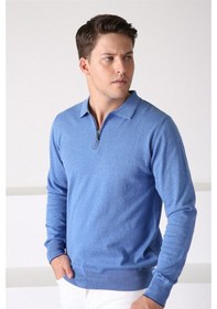 Resim Ferraro A.Havacı Polo Yaka Fermuarlı Erkek Pamuk Kazak Mavi 