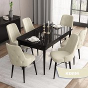 Resim Canisa Concept Iza Serisi,80 X 132 cm Mdf Açılabilir Siyah Mermer Desen Mutfak Masa Takımı, 6 Sandalye 