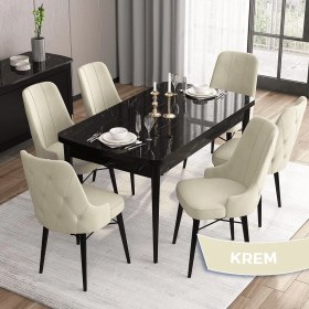 Resim Canisa Concept Iza Serisi,80 X 132 cm Mdf Açılabilir Siyah Mermer Desen Mutfak Masa Takımı, 6 Sandalye 