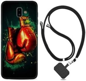 Resim kilifland Samsung Galaxy J6 Plus ile Uyumlu Kılıf Silikon Desen Boyun Askılı Boks Eldiveni 1763 
