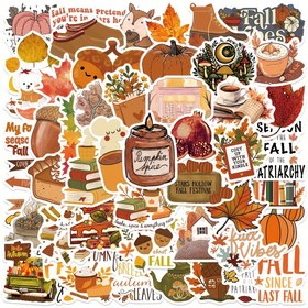 Resim 50 Adet Sonbahar Temalı PVC Sticker - Şükran Günü, Scrapbooking, Laptop, Şişe, Çanta, Parti Dekorasyonu, Planlayıcı ve Günlük Aksesuarları için Kabaçık Yaprak Dekalleri 