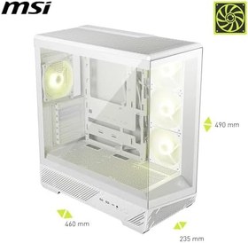 Resim MSI MAG PANO 130R PZ White - Mid-Tower oyun bilgisayarı kasası - 400 mm uzunluğa kadar GPU'ları destekler, çıkarılabilir toz filtresi, USB 20Gbps (Tip-C), Back-Connect ATX ve Micro-ATX anakart desteği 