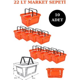 Resim 10 adet 22Litre Market ve Alışveriş Sepeti, Saplı Market Sepeti T 