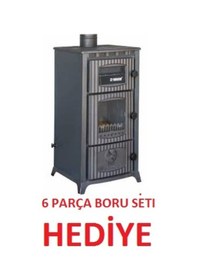 Resim Rekor Lima Tuğlalı Döküm Şömine Kuzine Fırınlı Camlı Uyuyan Soba Döküm 