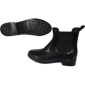 Resim Rain Shoes Kadın Plastik Kısa Lastikli Yağmur Çizmesi Ince Taban Siyah Renk 