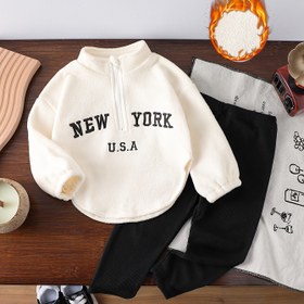 Resim JOPGEEY 2 Parça 'Kışlık Kıyafet Seti - Beyaz Oversize USA & USA Yazılı Yaka Detaylı Ceket + Siyah Tayt, 0-24 Ay İçin Yumuşak ve Sıcak Kıyafetler (Makinede Yıkanabilir) - Temalı Günlük Giyim, Dış Mekan İçin Mükemmel 