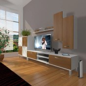 Resim Decoraktiv Eko 6 Slm Dvd Krom Ayaklı Tv Ünitesi Tv Sehpası Beyaz Ceviz 