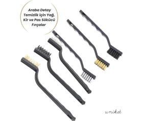 Resim 3'lü Tel Fırça Seti (Tel, Bakır, Plastik) – Araba Detay Temizlik Için Yağ, Kir ve Pas Sökücü Fırça 