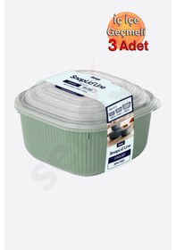 Resim İç İçe Geçmeli Snaplid Kare Saklama Kabı 600 - 1100 - 1800 Ml Üçlü Set Mavi 