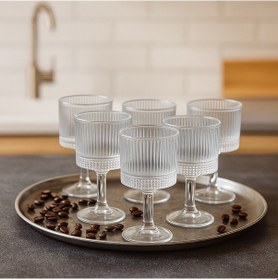 Resim 6 Lı Cam Ayaklı Kahve Yanı Su Bardağı Bardak 85ml 