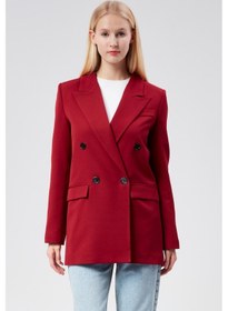 Resim Bordo Regular Astarlı Kruvaze Kapama Dokuma Oversize Blazer Ceket 001 