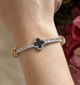 Resim Siyah Yonca Detaylı Baget Bileklik 