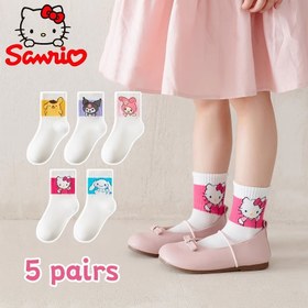 Resim 5 Çift Kız Mid-Calf Çorapları - Sanrio for hello kitty & Arkadaşlar Karikatür Tasarımı, Yumuşak Nefes Alabilen Kumaş, Tüm Mevsimler İçin Rahatlık, Gençler İçin Sevimli Karakter Desenleri, Sadece Elde Yıkama, Sevimli Çoraplar, Gençler Ayakkabıları, Canlı Gençler Stili, Rahat Uyum 