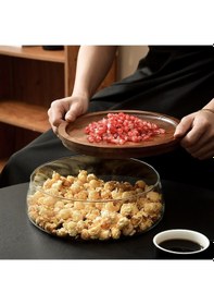 Resim Qerhome Borosilikat Camlüks Akasya Kapaklı Cam Kase - Sunumluk-salata Kasesi 22 Cm Şeffaf 
