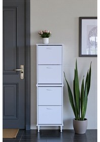 Resim Eliusta Elenio 52 Cm Genişlik Beyaz Renk Ayaklı 4 Kapaklı Ayakkabılık 52x168x26 Cm Ayakkabılık Beyaz 