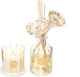 Resim 200 ml Gold Boyalı Cam Şişe Oud Vanilya Oda Kokusu ve Mum Seti 