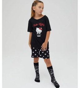 Resim Hello Kitty Kız Çocuk Kollu Şortlu Pamuklu Pijama Takımı Renklı 