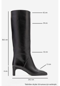 Resim Luvishoes Taly Siyah Cilt Hakiki Deri Kadın Blok Topuklu Çizme Siyah 