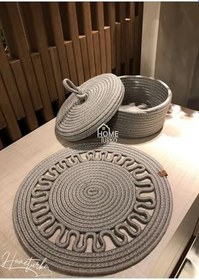 Resim 1 Adet Supla 1 Adet Ekmek Sepeti Takım, Jüt Supla, Amerikan Servis, Tabak Altlığı, Ekmek Sepeti Gri 