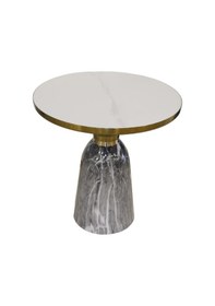 Resim T.concept Metal Yuvarlak Yan Sehpa Beyaz Mermer Desenli 