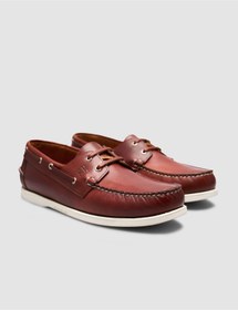 Resim Cabani Bordo Hakiki Deri Bağcıklı Loafer Ayakkabı 