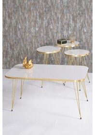 Resim Zigon Sehpa Ve Orta Sehpa Kr Set Gold Beyaz Tel Ayak 