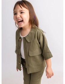 Resim Oliven The Kid Oliventhekid Haki Keten Bebe Yaka Önden Düğmeli Kapaklı Cepli Kısa Kol Kız Çocuk Ceket Haki Haki 