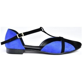 Resim Fox Shoes B726881802 Saks Mavi-Siyah Süet Kadın Babet Saks Mavisi - Siyah 